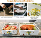 ACMLIFE Ceramic Casserole Dish for Oven, Floral Baking Dishes for Oven Lasagna Pan, Large Baking Dish with Handles, Durable and Oven Safe Pan, for Roasting and Baking, Gift Packaging 2 Pcs Set(13"x8"+10.3"x6.3") (Iris)