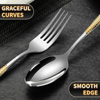 Lemeya 40-Piece Hammered Silver Gold Silverware Set for 8 with Serrated Forging Knives,18/10 Stainless Steel Modern Flatware Set,Unique Cutlery Set Spoons and Forks Set,Mirror Polished,Dishwasher Safe