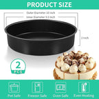 P&P CHEF Non-stick Cake Pan Set of 2, 9.5 Inch Round Baking Cake Pans Tins for Tier Smash Cakes, Non-Toxic & Solid, Stainless Steel Core & Leak-Proof, 2Pcs