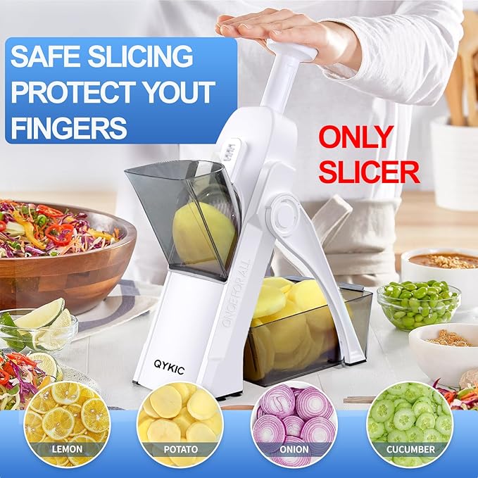Safe Mandoline Slicer, Potato Clips Slicer, Vegetable Food Slicer, Thickness Adjustable for Cucumber Onion Carrot Lemon (Only Slicer White)