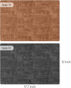 Romanstile Reversible Vinyl Placemats Set of 4, Faux Leather 100% Waterproof Oil-Proof Wipeable Place Mats, Heat Resistant Dual Sided Table Mats for Kitchen/Dining/Party (Grey Orange, 12 x 17 Inch)