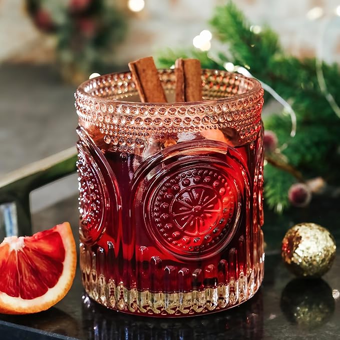 Kate Aspen Ribbed Retro Arch Floral Rose Gold Drinking Glasses Set of 6, (10 oz) Vintage Glassware Set Cocktail Glass Set, Juice Glass, Water Cups | Great Hostess Gift & Gift for New Home Owners