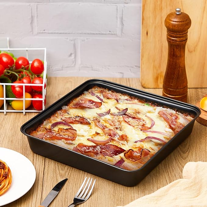 3 Pcs Detroit Style Pizza Pan 10 x 10 x 1.8 in Hard Rectangular Deep Pizza Pans Non Stick Sicilian Style Pizza Pan Dish Pre Seasoned Bakeware Kitchenware