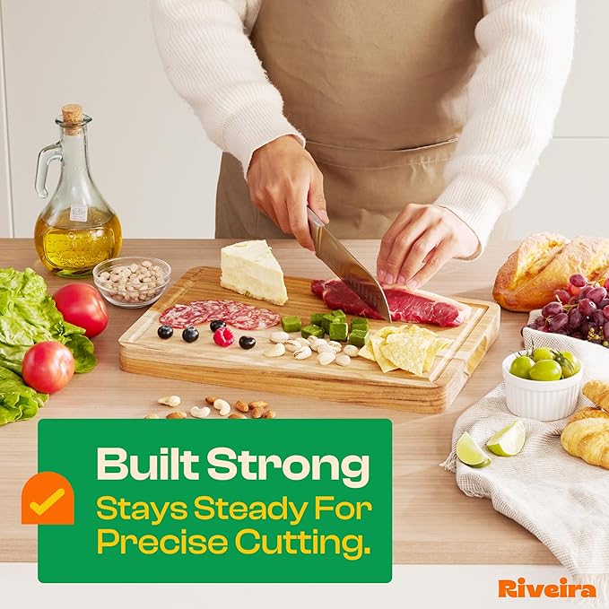 Riveira Teak Wood Cutting Board – Gourmet Teak Grandeur: 15 x 10 Wooden Cutting Board – Natural Wooden Cutting Boards For Kitchen Decorative – Innovative Juice Grooves Teak Wooden Chopping Board