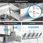 Dish Drying Rack, 2 Tier Large Dish Rack, Stainless Steel Dish Drainer for Kitchen Counter, Dishes Rack with Automatic Drainage, Utensil Holder&Cups Holder,Space Saving Kitchen Organizer,Gray