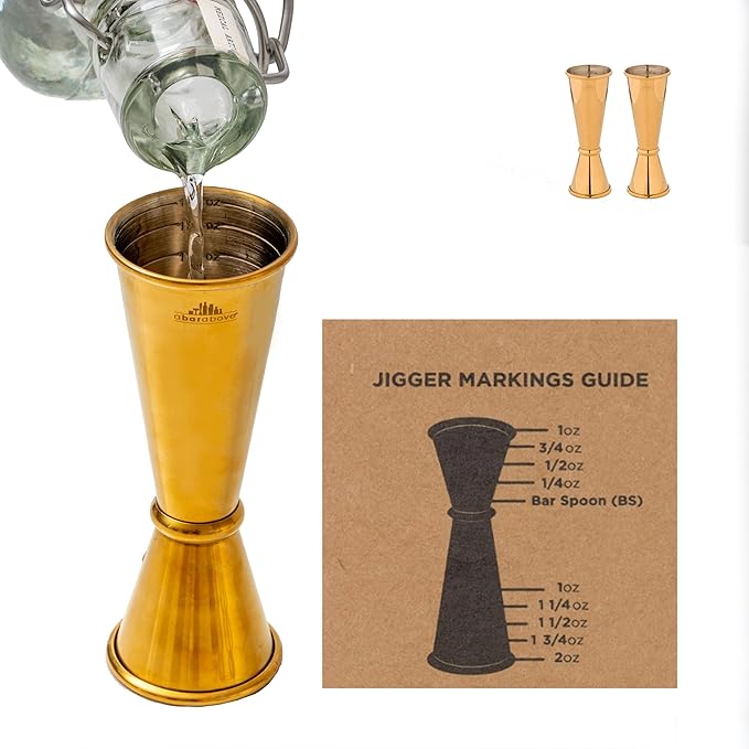A Bar Above Premium Japanese Jigger, with 8 Measurements Inside, Professional and Heavy-Duty, 304 Stainless Steel Cocktail Double Jigger, for Bartending, 2-Pack, Gold
