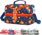 Insulated Kids Dual Compartment Lunch Bags Tote for Girls Boys Toddler Lunch Boxes Pre-School Toddler Kindergarten Picnic Camp Food Cooler Thermal with Strap (Star Rocket)