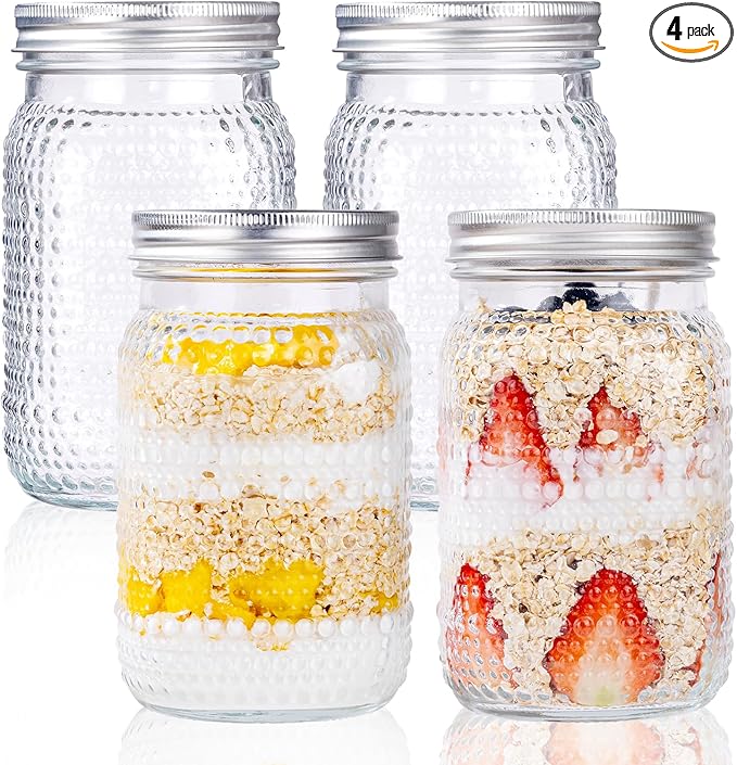 WELLIFE Mason Jars 32 oz, 4 Pack Quart Mason Jars Wide Mouth for Pickling, Canning, Fermenting and Food Storage, Microwave & Dishwasher Safe