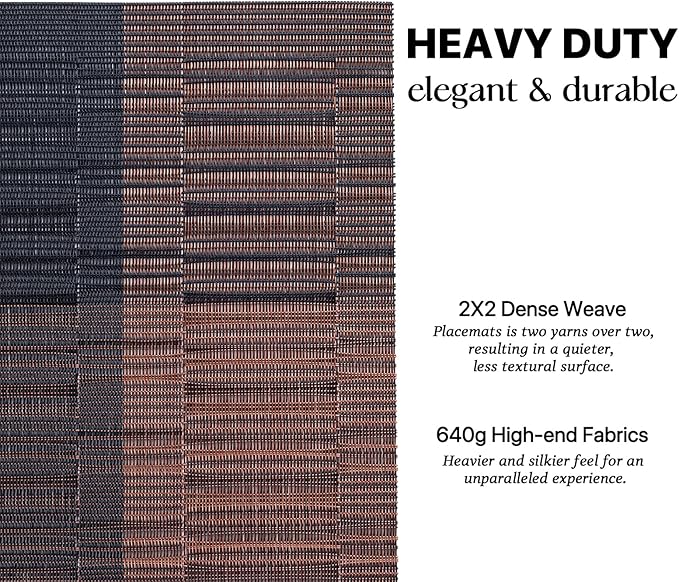 LEXMORE Placemats Set of 6 Vinyl/Plastic Woven Place Mats for Kitchen Table Indoor/Outdoor Washable Placemat Wipeable Dining Table Mats(Ombre Brown Black)