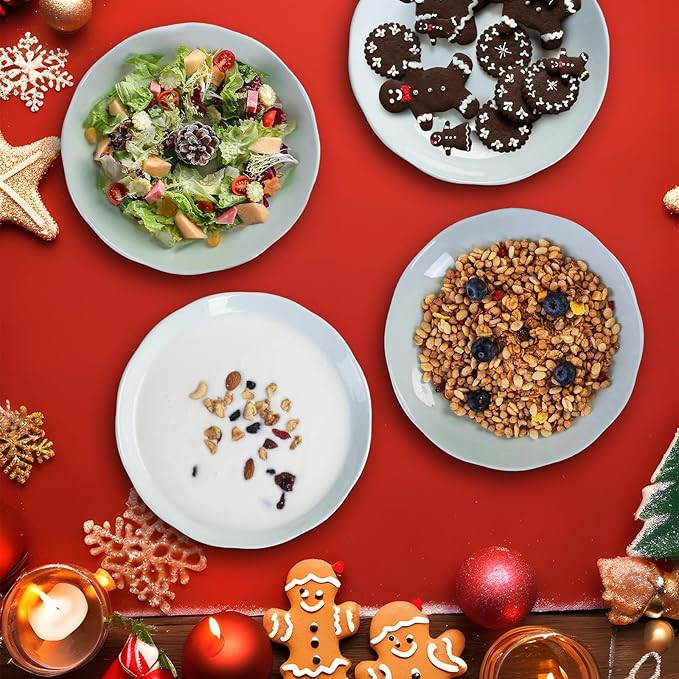 Small Pasta Bowls Set of 8, 16 Oz, 8 inch, Salad bowls, Ceramic bowls, Microwave & Dishwasher Safe, Light Colored Wave Edge