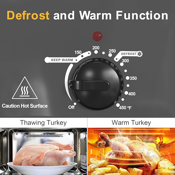 Sunvivi Electric Roaster Oven with Viewing Lid, 26-Quart Turkey Roaster, Defrost/Warm Function, Removable Pan & Rack, Stainless Steel, Grey