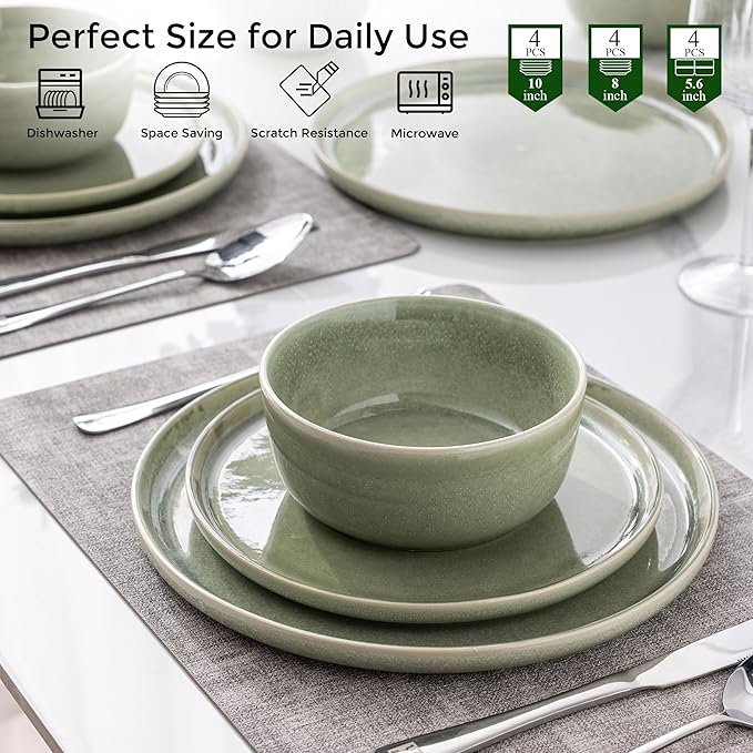 AmorArc Stoneware Dinnerware Sets,Round Reactive Glaze Ceramic Plates and Bowls Set,Highly Scratch Resistant | Dishwasher & Microwave Safe Dishes,Service for 6 (18pc)