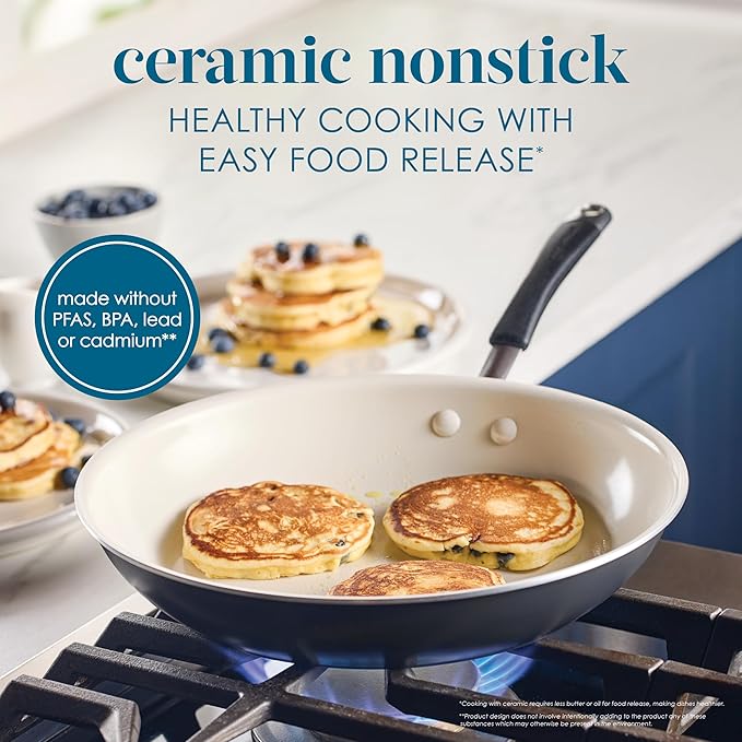 Rachael Ray Cucina Ceramic Nonstick Frying Pan/Skillet, 12.5 Inch Non Stick Open Fry Pan, Dishwasher Safe - Peppercorn