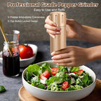 USB Rechargeable Salt and Pepper Grinder Set Electric Pepper Grinders Automatic Pepper Mills Salt Shaker Adjustable Coarseness Large Capacity One Hand Operation (GOLD)