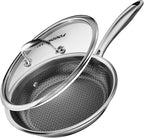 Fogdream 10” Stainless Steel Pan, Non Stick Frying Skillet with Lid, Tri-Ply Stainless Steel for All Cooktops, Dishwasher and Oven-Safe Cooking Pan, Stay-Cool Handle, Silver