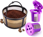 Reusable Mesh Coffee Filter Basket for Keurig K Duo Coffee Maker (Gen 2) and Keurig K-Duo Essentials, With 2 Refillable K Cups Pod by PureHQ - Gold Tone Carafe Replacement Filter - Value Pack