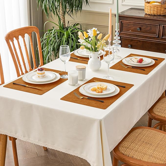 Romanstile Fall Vinyl Placemats Set of 6-12 X 18 Inch - Heat Resistant Place Mats 100% Waterproof Oilproof Wipeable Reversible Faux Leather Table Mats for Kitchen/Dining/Party/Outdoor, Orange