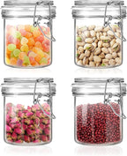 Glass Food Storage Jars with Airtight Lids 10 oz Cylinder 4 Pack Kitchen Storage Containers Small Cabinet Canisters Sealed Pot Canning for Pasta, Cereal, Coffee, Beans, Spice