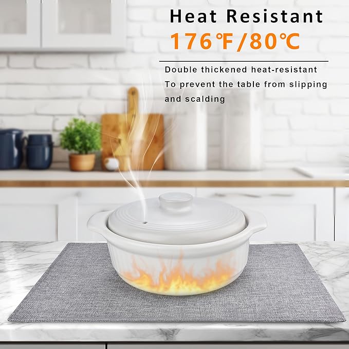 Cloth Placemats Set of 6 - Double Thickened Easy to Clean Linen Style Fabric Placemats - Machine Washable Placemats- Heat Resistant Non-Slip Table Mats - 18x12 Inch (Smoke Gray, 6)