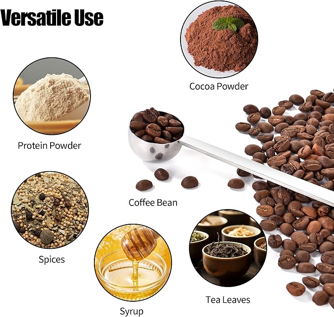 18/8 Stainless Steel Coffee Scoop, Doosu Food-Grade Metal Measuring Spoon with 6.9in Long Handle, Tablespoon Scooper for Coffee Beans, Ground Coffee, Espresso, Protein Powders, Tea, Sugar (1 Tbsp)