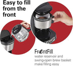 Hamilton Beach 5 Cup Drip Coffee Maker with Easy FrontFill Basket, Compact Design, Programmable Clock, Glass Carafe, Auto Pause and Pour, Black & Stainless Steel (46111)