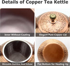 YJX Copper Tea Kettle For Stovetop, Japanese Style Non-Coating Pure Copper Teapot with Stainless Steel Infuser For Loose Tea, Large and Solid Tea Pot For 3-7 Cups (2000ml)