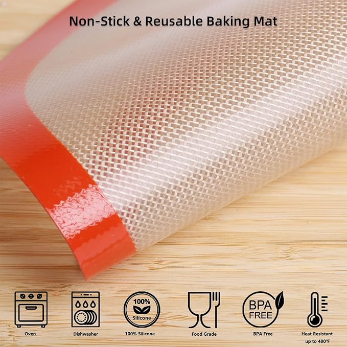Round Silicone Baking Mats for 12 Inch Pizza Pan, 12 Inch Large Pizza Mat or Dough/Cake Mat, Round Liner for Rolling/XL Air Fryer/Cooling Rack/Microwave, Food Grade Non-Stick Reusable(11.75", 2PCS)