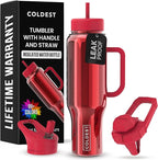 Coldest Tumbler with Handle and Straw, 100% Spill Proof Tumbler with Straw (3 Lids), Stainless Steel Insulated Leakproof Tumblers for Women Men, Cup Holder Friendly, 46 oz (Raspberry Reflections)