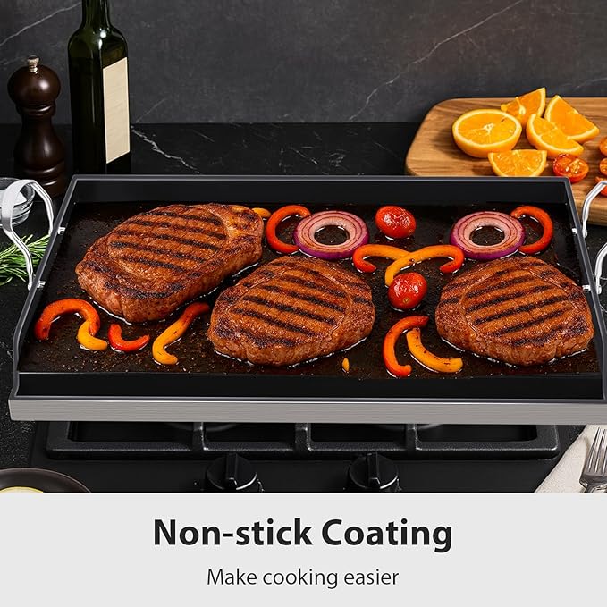 Utheer 23" x 16" Ceramic Nonstick Stainless Steel Griddle for Gas, Charcoal, Grill, Large Stove Top Griddle, Non-Toxic, PFAS/PFOA/PTFE Free, Oven Up to 500°F, for BBQ, Camping & Kitchen, Black