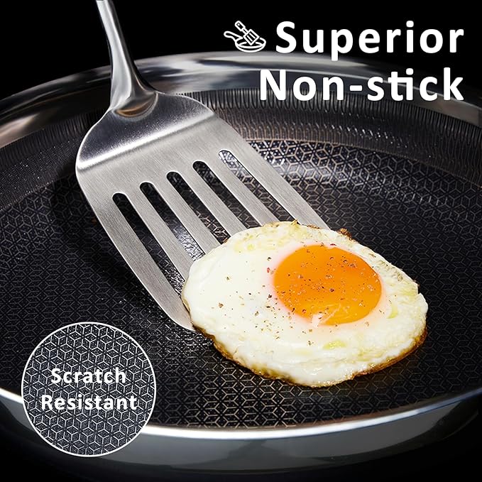 9.5" Non Stick Frying Pans, Hybrid Ceramic Stainless Steel Pan, Skillet with Stay-Cool Handle, Non Toxic, PFAS PFOA PTFE Free, Dishwasher & Oven Safe, Induction, Compatible with All Cooktops
