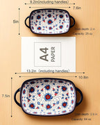Ceramic Baking Dish Set of 2 – Decorative Polish Pottery Style Casserole Dishes with Handles, Cute Oven-Safe Lasagna Bakeware Gift Set