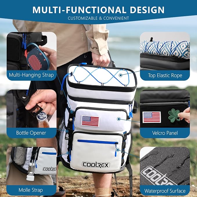 Large Backpack Cooler 36 Can Cooler Backpack with 2 Insulated Compartments Leak Proof Waterproof Travel Backpack, Camping Beach Picnic Lunch Thermal Bag for Women and Men