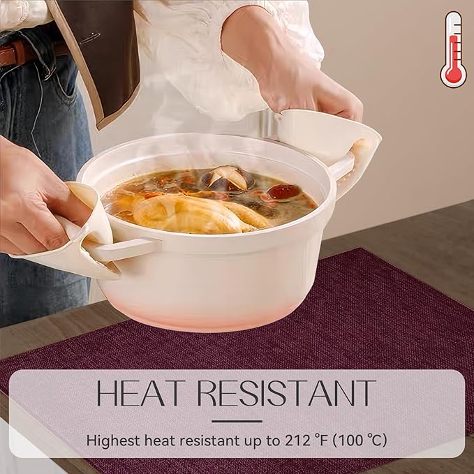 Romanstile Cloth Placemats Set of 8-12 x 18 Inch, Heat Resistant Double Layered Thickened Burlap Place Mats, Washable Linen Farmhouse Table Mats for Kitchen/Dining/Party/Outdoor, Purple