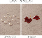 Romanstile Vinyl Placemats Set of 6-12 X 18 Inch - Heat Resistant Non-Slip Embossed Floral Place Mats 100% Waterproof Oilproof Wipeable Faux Leather Table Mats for Kitchen/Dining/Party, Khaki