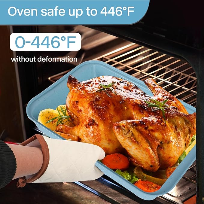 9x13 Baking Pan Set of 2, Nonstick 13 x 9 Cake Pan for Oven, Deep Rectangle Pan for Brownies, Lasagna, Roasting, Blue Carbon Steel Bakeware Gift
