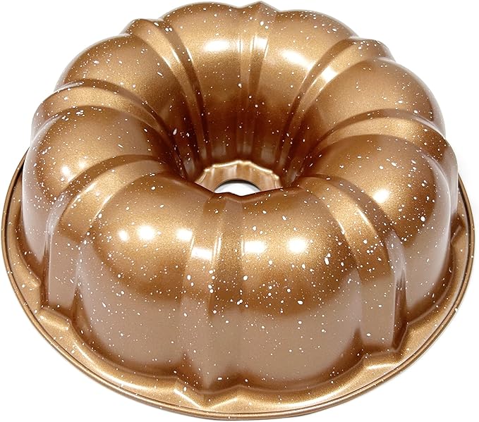 Classic Bakeware 9.5 Inch Non-stick Fluted Cake Pan,Heavy Duty Carbon Steel Tube Baking Mold Gold