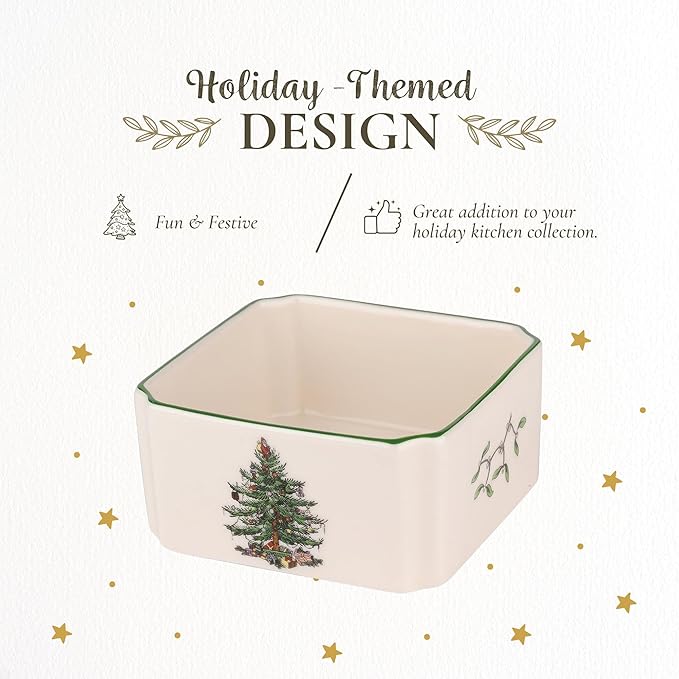 Spode Christmas Tree Sugar Packet Holder - 3.9" Sugar Packet Bowl for Tea, Sweetener, Coffee Bar - Fine Earthenware Holiday Sugar Packet Organizer - Festive Christmas Serveware for Dining Table