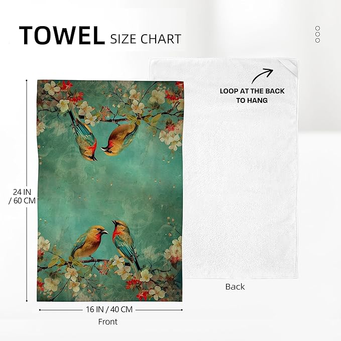 Cute Birds Kitchen Towels Decorative Set, Green Absorbent Dish Towels Tea Towels Hand Towels for Kitchen Bathroom Bar Farmhouse Decor,Gifts for Bird Lovers