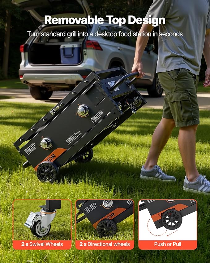 VEVOR Gas Griddle, 2-Burner Flat Top Grill, 28 inch Grill Plate Foldable Propane Griddle with Wheels, 30000 BTU Outdoor Flat Top Grills for Pan-Frying, Grilling, Stir-Frying, & BBQ, Pulse Ignition