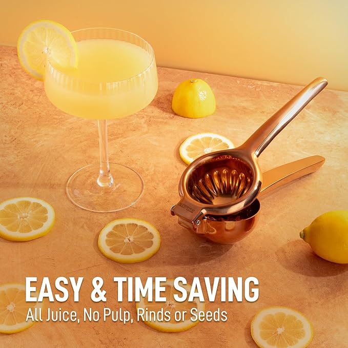 Zulay Kitchen Lemon Squeezer Stainless Steel - Premium Quality, Heavy Duty Solid Metal Squeezer Bowl - Large Manual Citrus Press Juicer and Lime Squeezer Stainless Steel - Rose Gold