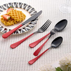20 Piece Black Red 18/0 Flatware Utensil Set for 4, Include Dinner Knife,Dinner Forks,Dinner Spoons,Salad Forks,Teaspoons,Silverware Set for 4, Dishwasher Safe