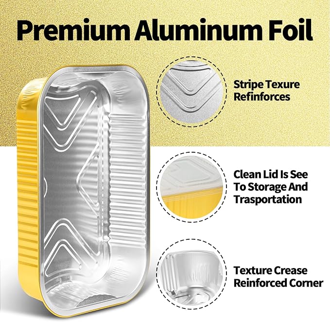 15 Pack Heavy Duty Aluminum Foil Pans with Lids 9x13, Gold Aluminum Foil Baking Pan Half Size Double Thick Tin Foil Food Container with Lids for Baking, Meal Prep, Freezer and Takeout
