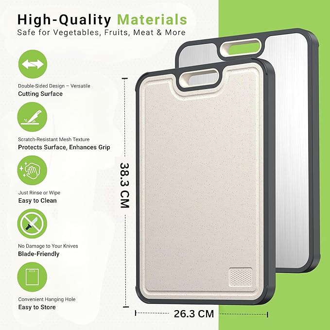 Titanium Cutting Board for Kitchen – Double-Sided Chopping Board, Premium Titanium and Wheat Straw PP, Durable Food Grade, Easy to Clean, 16”×10”×1” Large