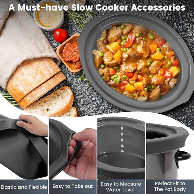 Slow Cooker Liners fit Crock Pot 7-8 QT,2PCS Crock Pot Liners For 7-8 Quart Oval or Round Slow Cookers,Reusable/Leakproof/Dishwasher Safe(Grey/Black)