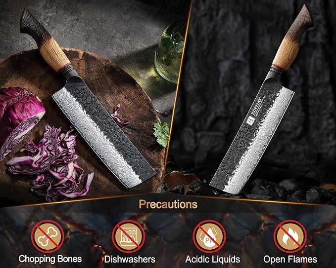 XINZUO 7 Inch Nakiri Knife, Hand Forged Damascus Steel Asian Chopping Chef Knife, Professional Meat Vegetable Kitchen Knife,Comfortable Grip White Oak Handle Usuba Knife
