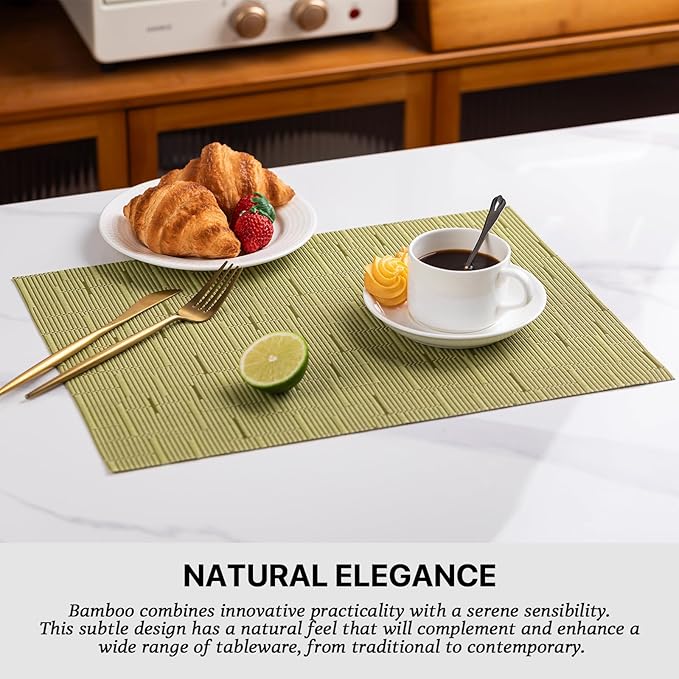 LEXMORE PVC Woven Placemats 12 PCS Wipeable Indoor/Outdoor Table Mats Washable Vinyl Place Mats for Dining Table, Set of 12-Pea Green