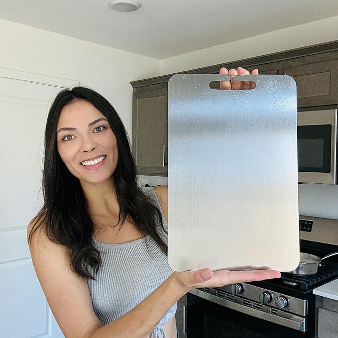 Titan Carve Titanium Cutting Board | Double-Sided Metal Titan Carve Cutting Board for Kitchen Chopping Board Dishwasher Safe, Rustproof & Durable for Meat & Vegetables | 13.4 x 9 Inches