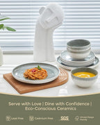 Ceramic Dinnerware Sets for 6, 18 Pieces Stoneware Plates and Bowls Sets, Chip and Stain Resistant Modern Dishes, Dishwasher & Microwave Safe Dinner Set, Gradient Green