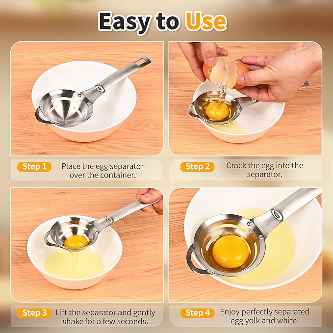 Stainless Steel Egg Yolk White Separator for Raw Eggs,6-Hole Design, Quick Egg Yolk & White Separation, Kitchen Tool for Cooking & Baking