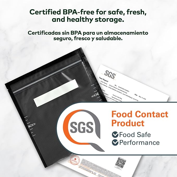 Resealable Zipper Vacuum Seal Bags 7" x 8" (100 Count) 5.5 Mil (Black and Clear) - BPA Free Commerical Grade Food Saver for Storage, Sous Vide, Cookies, Candy, Meal Prep Packaging, Candy, Sealer Bag